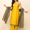 Women's Yellow Silk Blend Straight Kurta With Palazzo And Dupatta