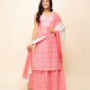Women's Peach Cotton Straight Kurta With Palazzo And Dupatta