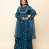 Women's Teal Blue Georgette Printed Gown With Dupatta