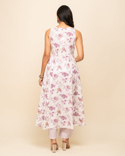 Women's White Cotton A-line Kurta with Pant and Dupatta