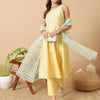Women's Light Yellow Lurex Cotton A-Line Kurta and Pant With Dupatta