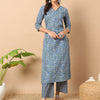 Women's Light Blue Cotton Straight Kurta Set