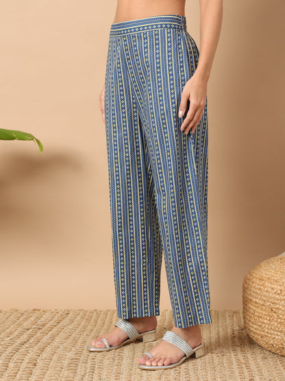 Women's Light Blue Cotton Straight Kurta Set