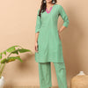 Dhiyona FL Women's Sea Green Cotton Straight Kurta Set