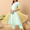 Women's Sea Green Lurex Cotton A-Line Kurta and Pant With Dupatta