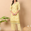 Women's Yellow Cotton Straight Kurta and Pant