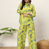 Women's Lime Green Cotton Blend Printed Shirt With Palazzo Co-ords Set
