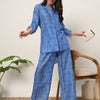 Women's Blue Cotton Blend Printed Shirt With Palazzo Co-ords Set
