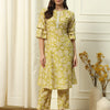 Women's Light Yellow Cotton Blend A-Line Kurta and Pant