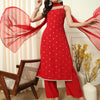Women's Red Crepe Straight Kurta and Palazzo With Dupatta