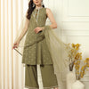 Women's Mehndi Green Crepe Straight Kurta and Palazzo With Dupatta