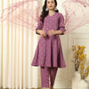 Women's Lavender Crepe Flared Kurta and Pant With Dupatta