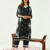 Women's Black Cotton Straight Kurta and Pant With Dupatta