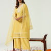 Women's Yellow Silk Blend Straight Kurta and Palazzo With Embroidered Dupatta