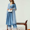 Women's Blue Silk Blend Nayra Cut Kurta and Palazzo With Embroidered Dupatta