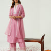 Women's Pink Silk Blend Flared Kurta and Palazzo With Embroidered Dupatta