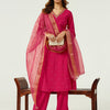 Women's Pink Chanderi A-line Kurta with Pant and Dupatta