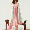Women's Peach Viscose Chanderi A-line Kurta with Pant and Dupatta