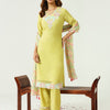 Women's Yellow Viscose Chanderi Straight Kurta with Pant and Dupatta