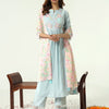 Women's Sky Blue Viscose Chanderi A-line Kurta with Pant and Dupatta