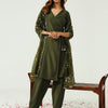Women's Green Silk Blend Angrakha Kurta with Pant and Dupatta