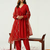 Women's Red Silk Blend Nayra Cut Kurta with Pant and Dupatta