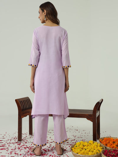 Indyancart FL Women's Lavender Cotton Flared Kurta Set
