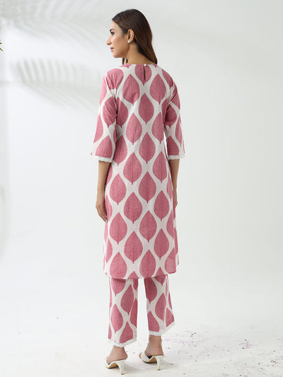 Indyancart FL Women's Pink Cotton Flared Kurta Set