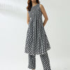 Dhiyona FL Women's Black & White Cotton Flared Kurta Set