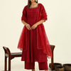 Women's Maroon Viscose Chanderi A-line Kurta with Pant and Dupatta
