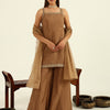 Women's Brown Viscose Chanderi Straight Kurta with Palazzo and Dupatta