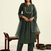 Women's Green Viscose Chanderi A-line Kurta with Pant and Dupatta