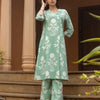Dhiyona FL Women's Pista Green Cotton Flared Kurta Set