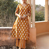 Dhiyona FL Women's Mustard Cotton Printed Straight-Cut Kurta Set