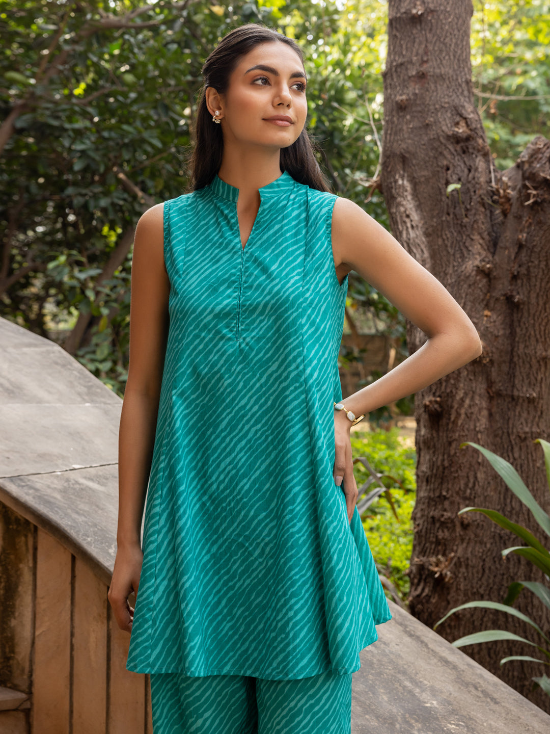 Indyancart FL Women's Teal Green Cotton Printed Co-ord Set