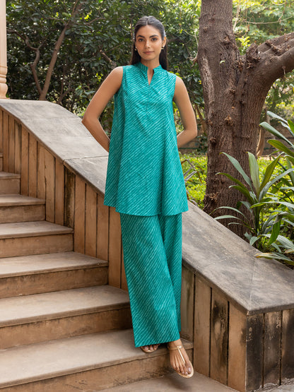 Indyancart FL Women's Teal Green Cotton Printed Co-ord Set