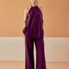 Dhiyona FL Women’s Wine Linen Blend Halter Neck Relaxed Fit Co Ord Set