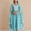 Dhiyona FL Women's Firozi Printed Cotton Anarkali Kurta Set with Dupatta