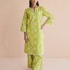 Dhiyona FL Women's Lime Green Paisley Printed Cotton Straight Kurta Set