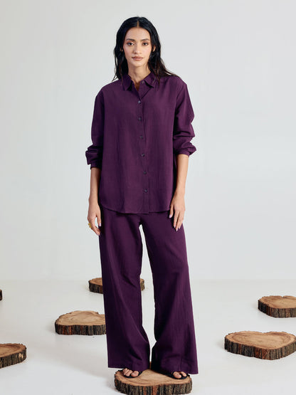 Dhiyona FL Women’s Wine Linen Blend Co ord Set