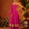 Dhiyona FL Women's Pink Viscose Chanderi Embroidered & Gota Patti Work Ethnic A-Line Kurta Set with Dupatta