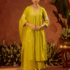Dhiyona FL Women's Lime Green Viscose Chanderi Embroidered & Gota Patti Work Ethnic A-Line Kurta Set with Dupatta