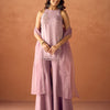 Dhiyona FL Women Lavender Crush Organza Hand Worked Straight Kurta Set with Dupatta