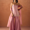 Dhiyona FL Women Light Pink Crush Organza Hand Work Straight Kurta Set with Dupatta