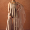 Dhiyona FL Women Grey Crush Organza Hand Work A Line Kurta Set with Dupatta