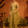 Dhiyona FL Women Olive Green Viscose Chanderi Embroidered Ethnic Top Palazzo Set with Dupatta