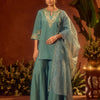 Dhiyona FL Women’s Sea Green Viscose Chanderi Embroidered Ethnic Straight Kurta Set with Dupatta