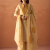 Dhiyona FL Women Beige Cotton Blend Jacquard Woven Kurta Set with Dupatta
