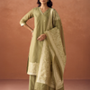 Dhiyona FL Women Green Cotton Blend Jacquard Woven Kurta Set with Dupatta