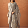 Dhiyona FL Women Grey Cotton Blend Jacquard Woven Kurta Set with Dupatta